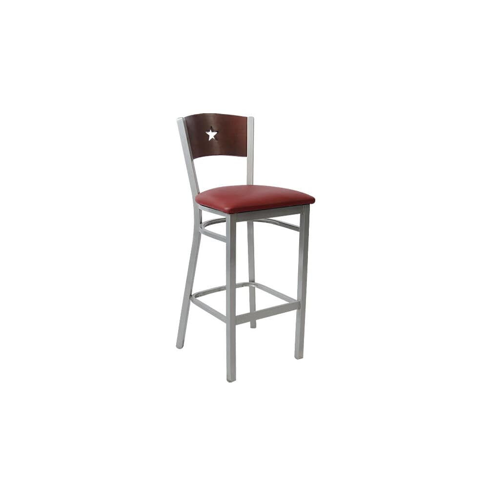 Gray Finish Metal Interchangeable Back Bar Stool with a Star in the Back