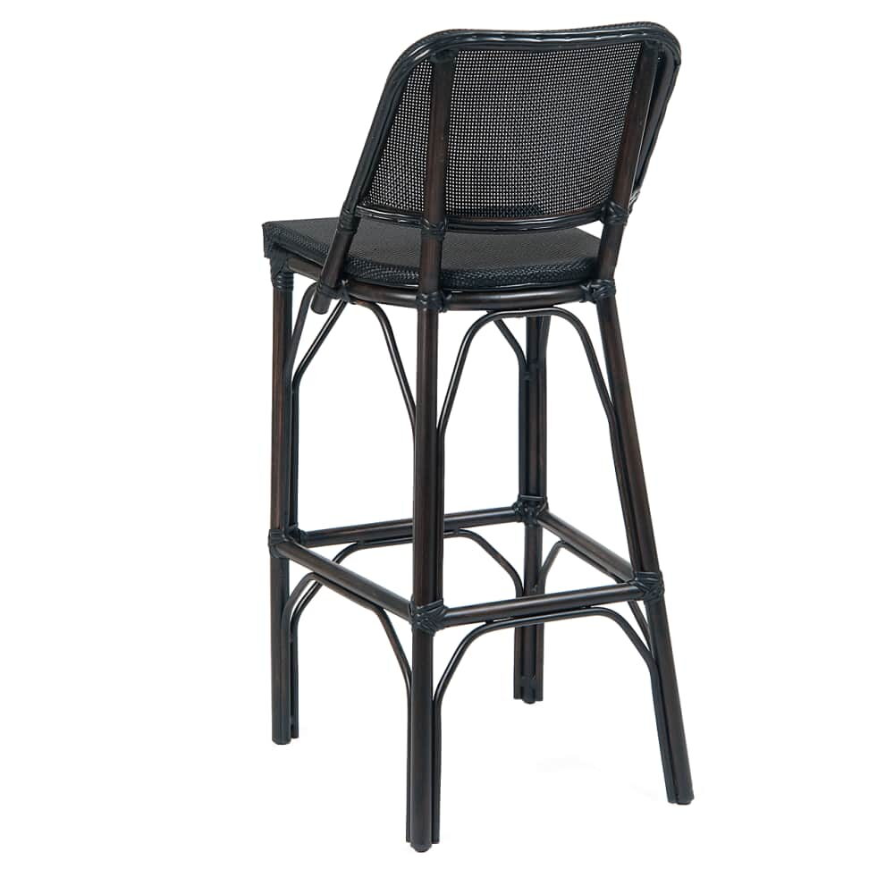 Dark Walnut Frame Black Rattan Aluminum Patio Bar Stool
