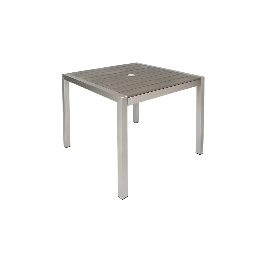 Gray Finish Faux Teak Slats Aluminum Patio Table