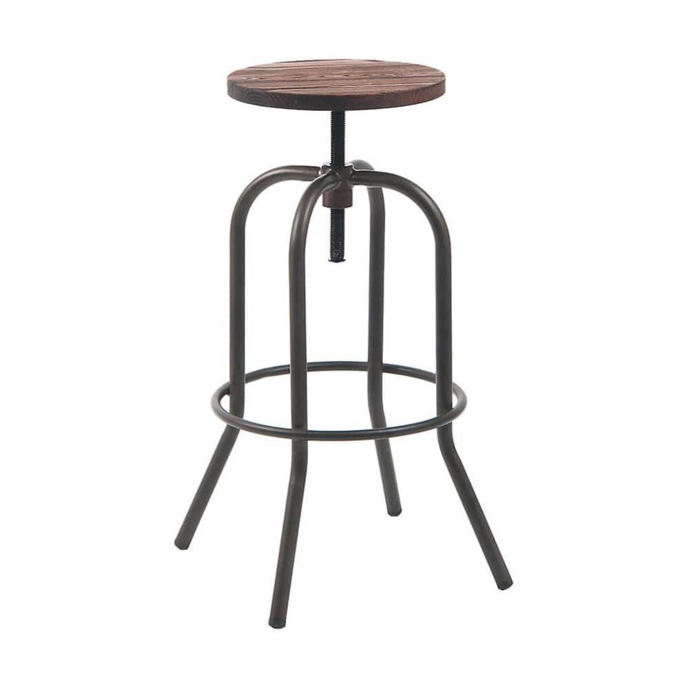Walnut Wood Seat Dark Gray Swivel Backless Metal Bar Stool