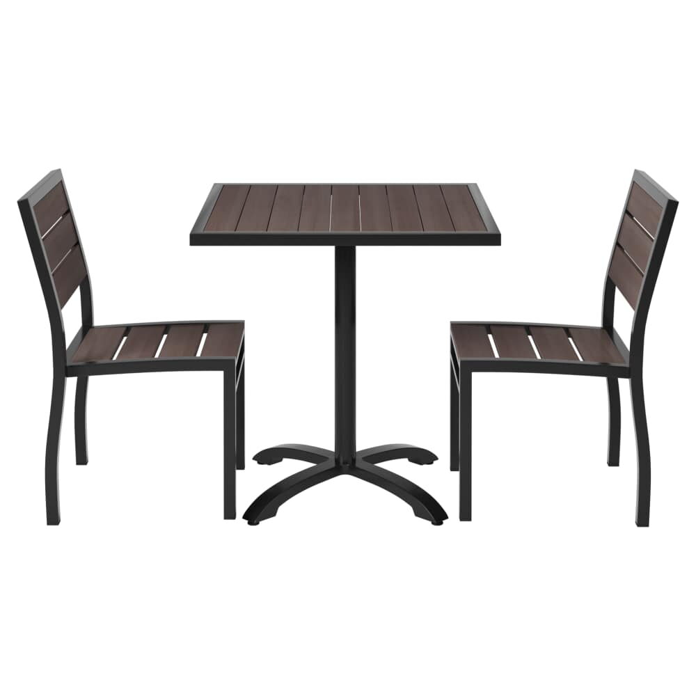 Dark Walnut Teak and Black Aluminum Patio Dining Set