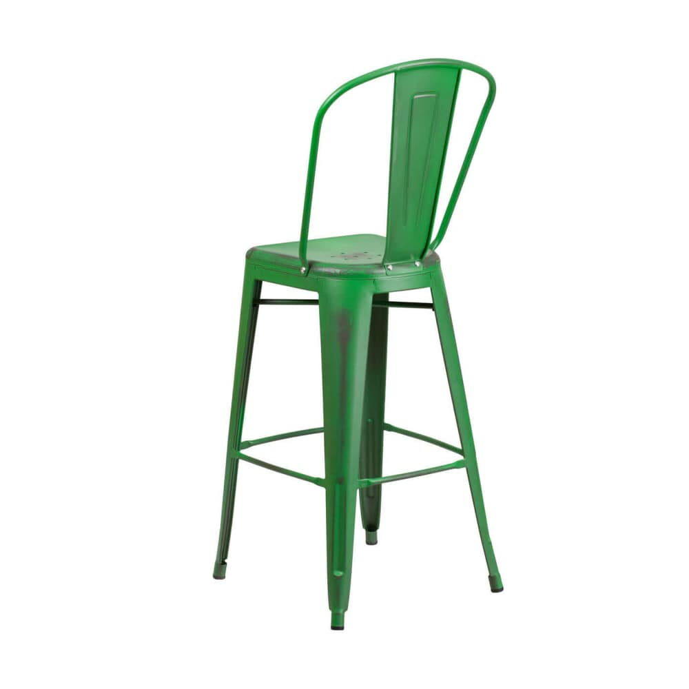 Distressed Green Metal Bistro-Style Bar Stool