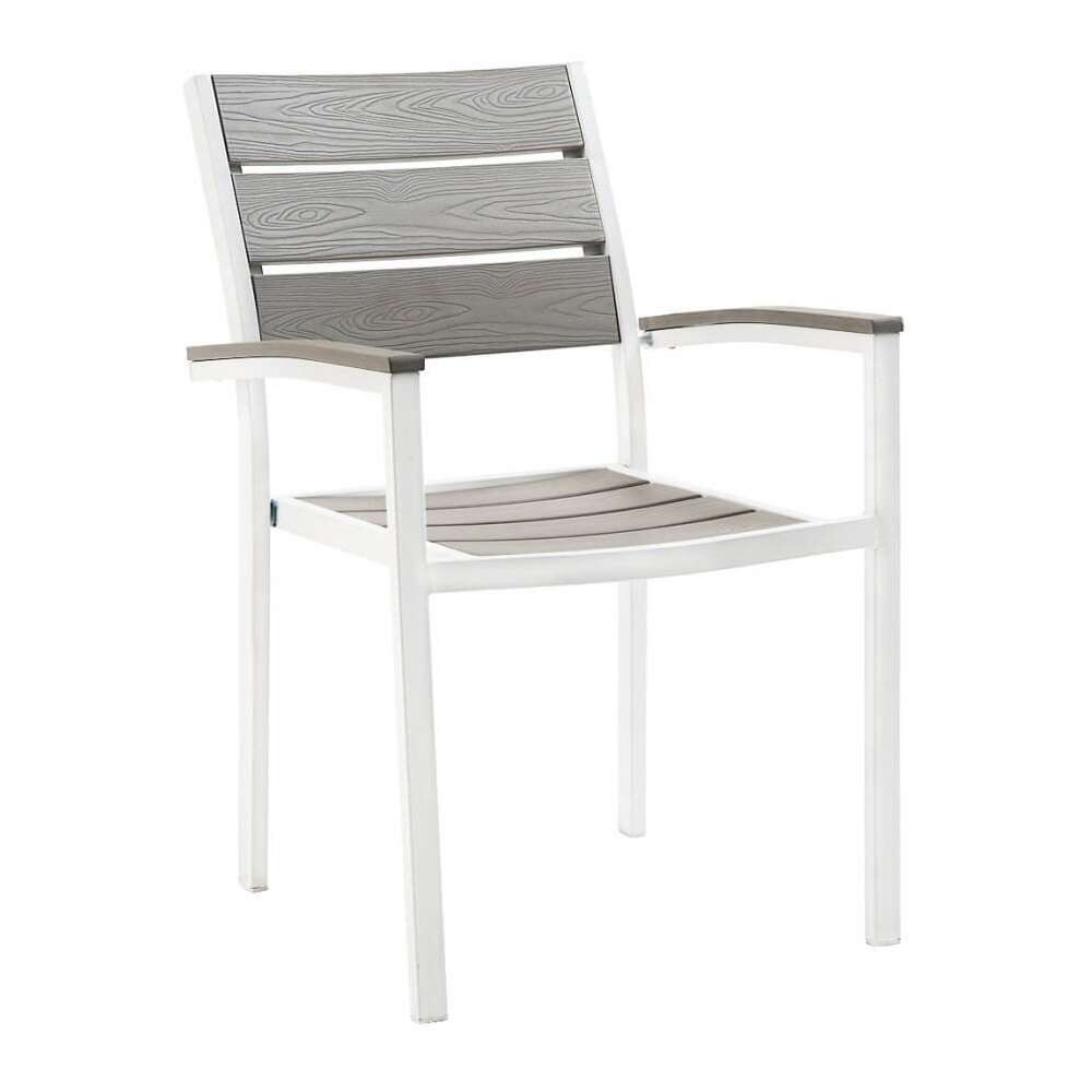 Gray Finish Faux Teak White Metal Armchair
