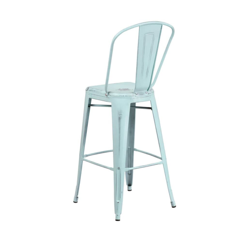 Distressed Ice Blue Metal Bistro-Style Bar Stool