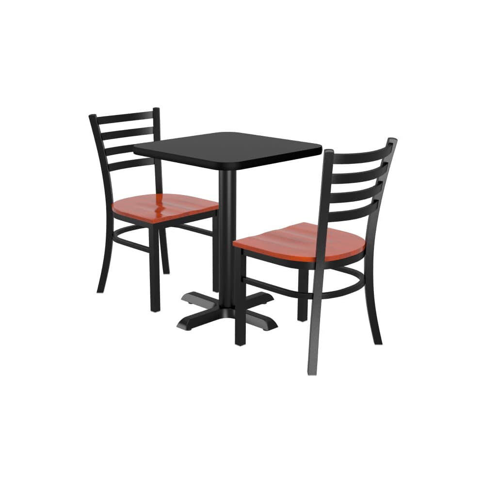 Square Reversible Table with 2 Ladder-Back Metal Chairs Set