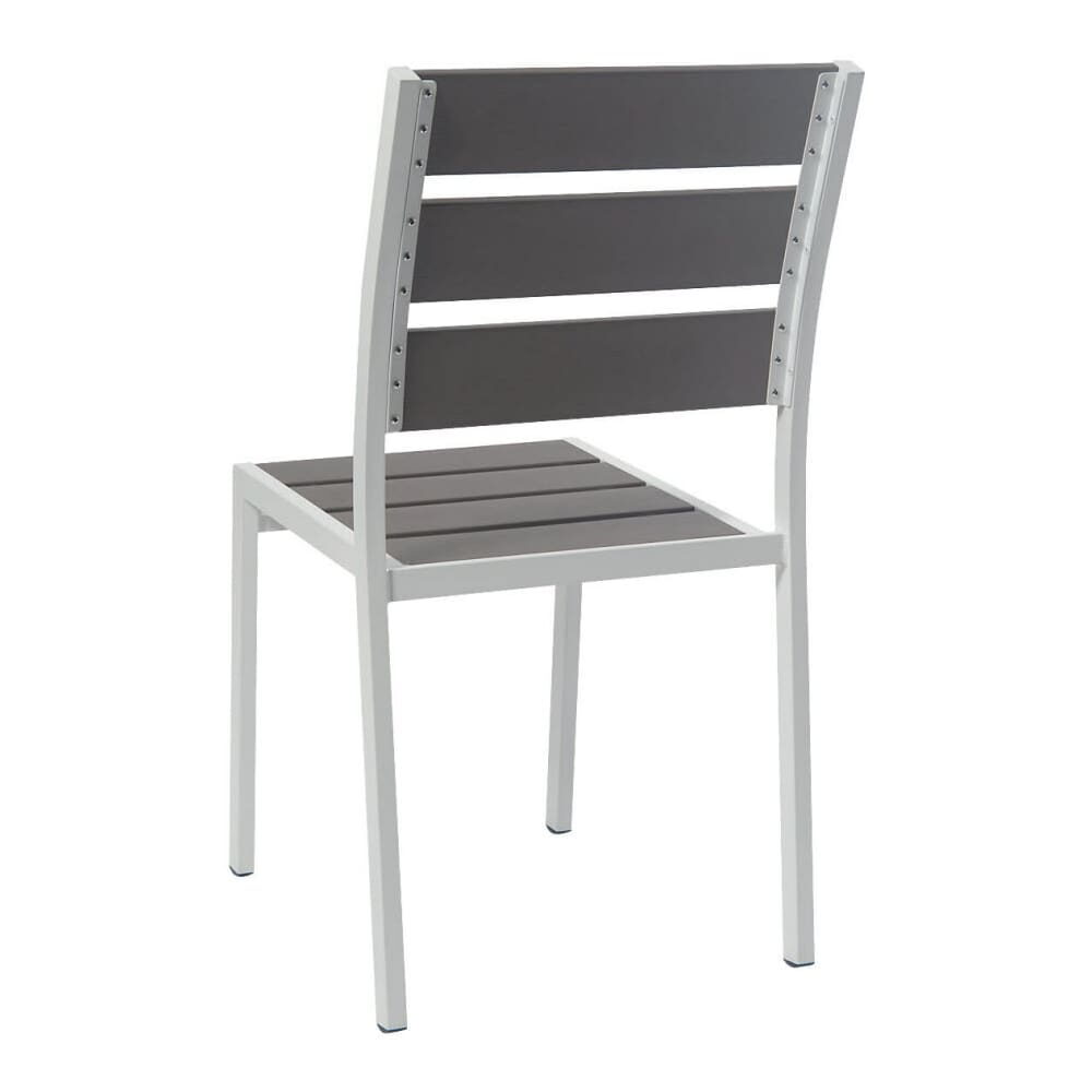 Gray Faux Teak White Aluminum Patio Chair