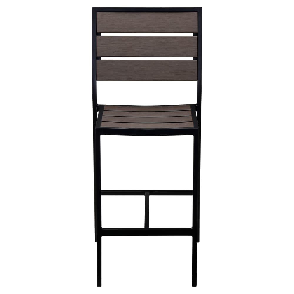 Dark Walnut Faux Teak Black Aluminum Bar Stool