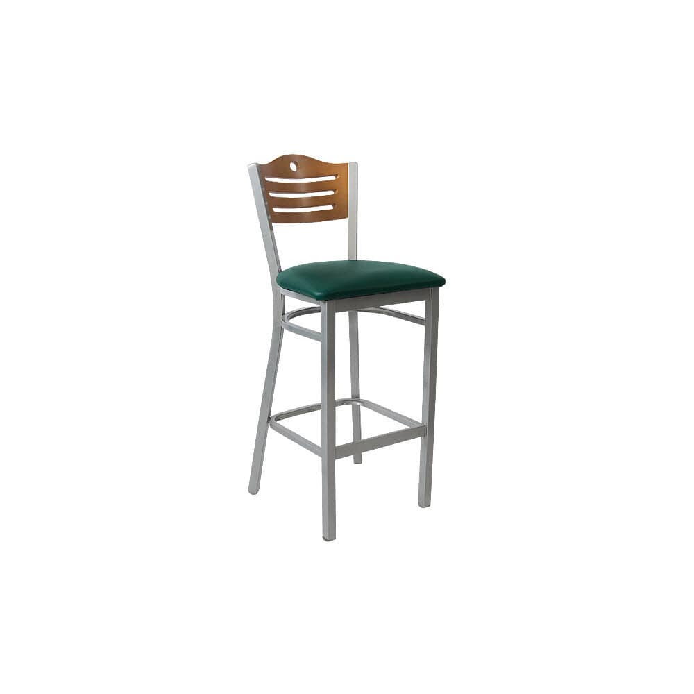 Interchangeable Back Silver Metal Bar Stool with Slats and Circle