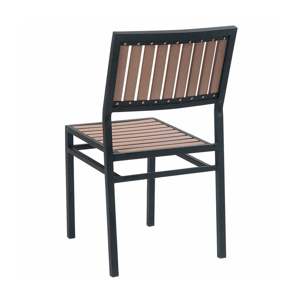 Natural Finish Vertical Slat Faux Teak Black Metal Chair