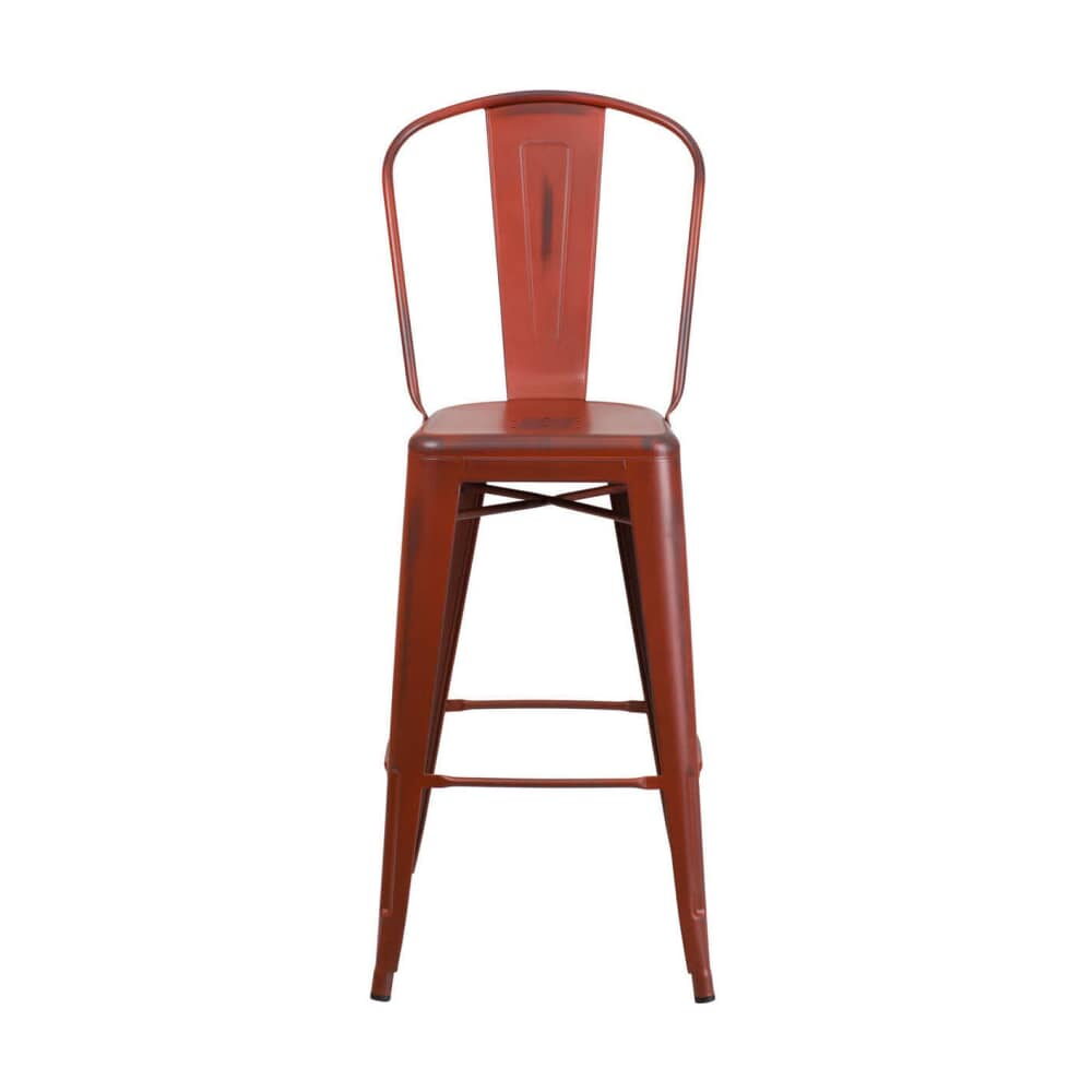 Distressed Red Metal Bistro-Style Bar Stool