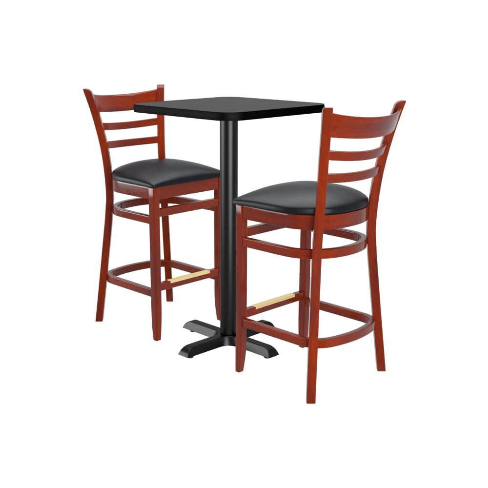 Square Reversible Table and 2 Ladder-Back Wood Bar Stool