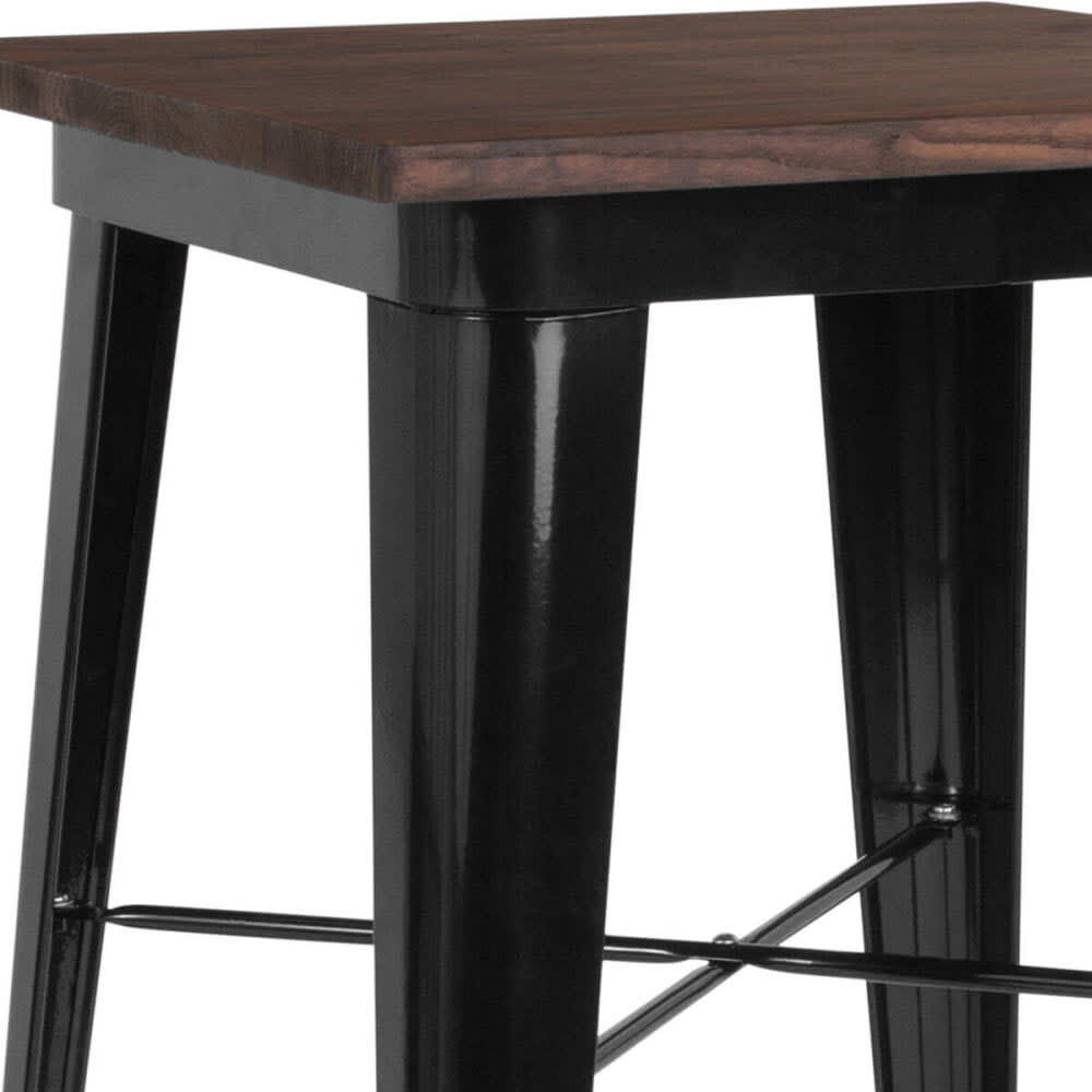 Dark Walnut Wood Top Industrial Black Bar-Height Table