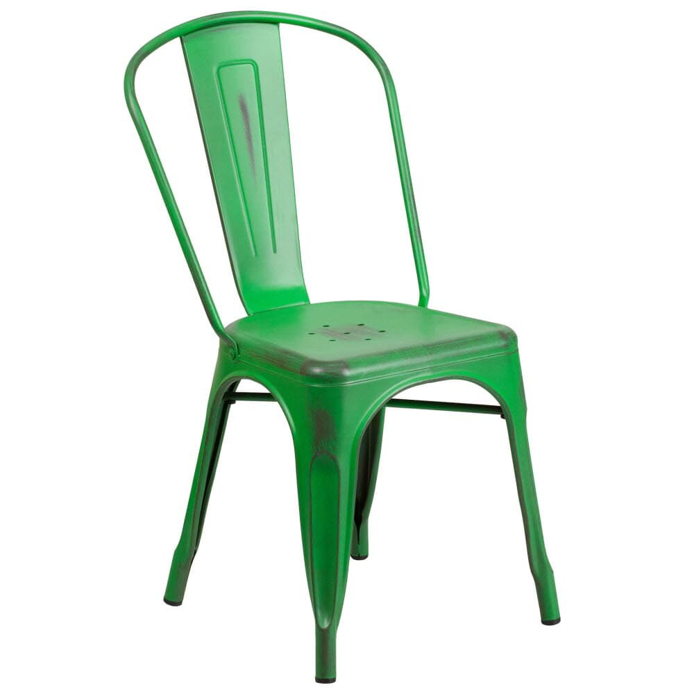 Distressed Green Finish Bistro-Style Metal Chair