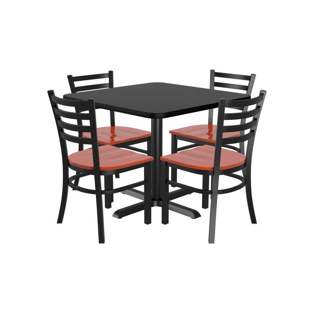 Square Reversible Table with 4 Ladder-Back Metal Chairs Set