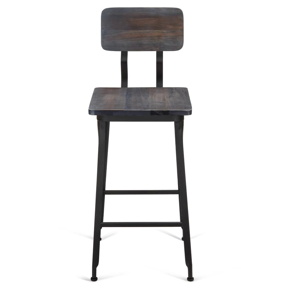 Wood Back Black Metal Massello Bar Stool