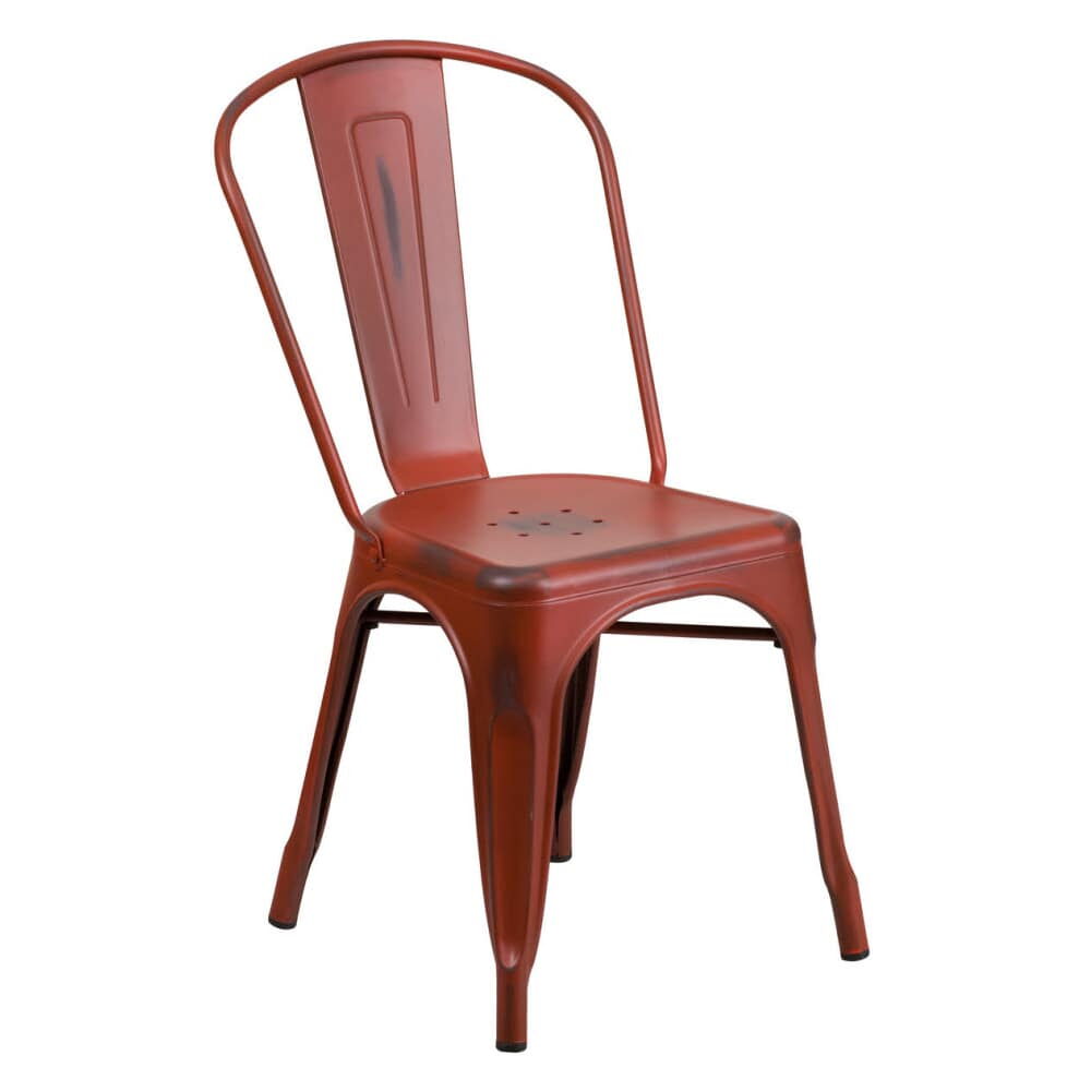 Distressed Red Finish Bistro-Style Metal Chair