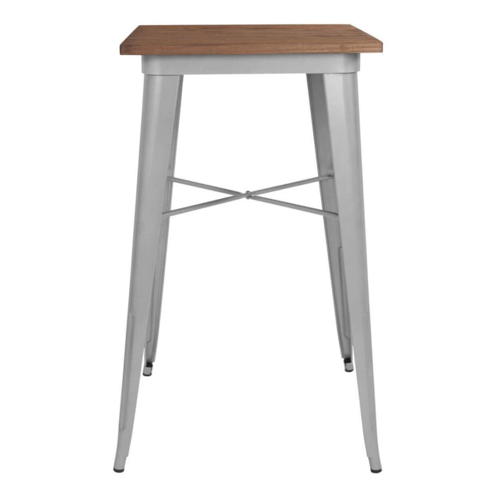 Dark Walnut Wood Top Industrial Silver Bar-Height Table