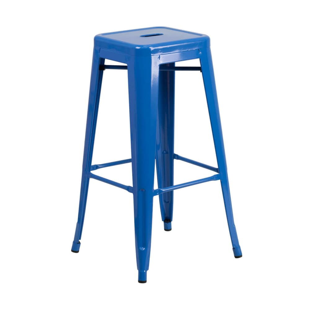 Blue Bar Stool, Backless Bistro-Style Metal