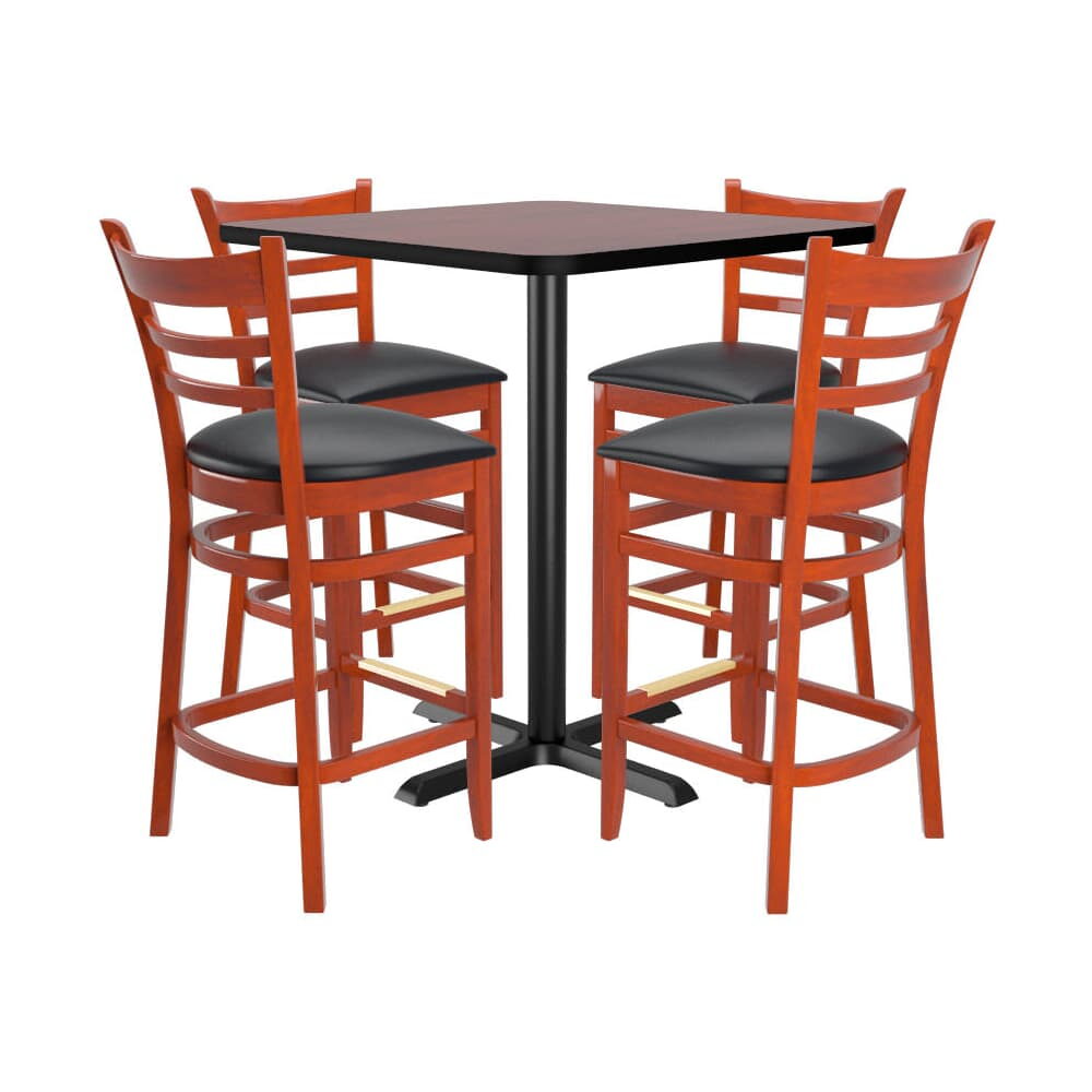 Square Reversible Table Set with 4 Ladder-Back Wood Bar Stools