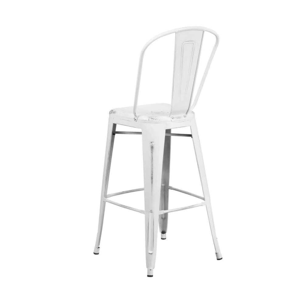 Distressed White Metal Bistro-Style Bar Stool