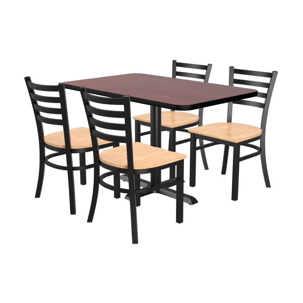 Rectangular Reversible Table with 4 Ladder-Back Metal Chairs Set