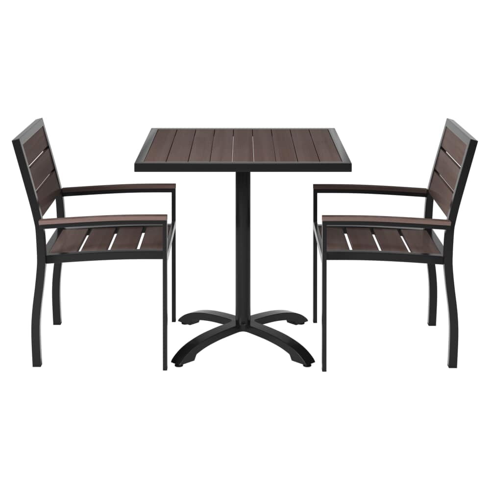 Dark Walnut and Black Patio Dining Set with Armchairs