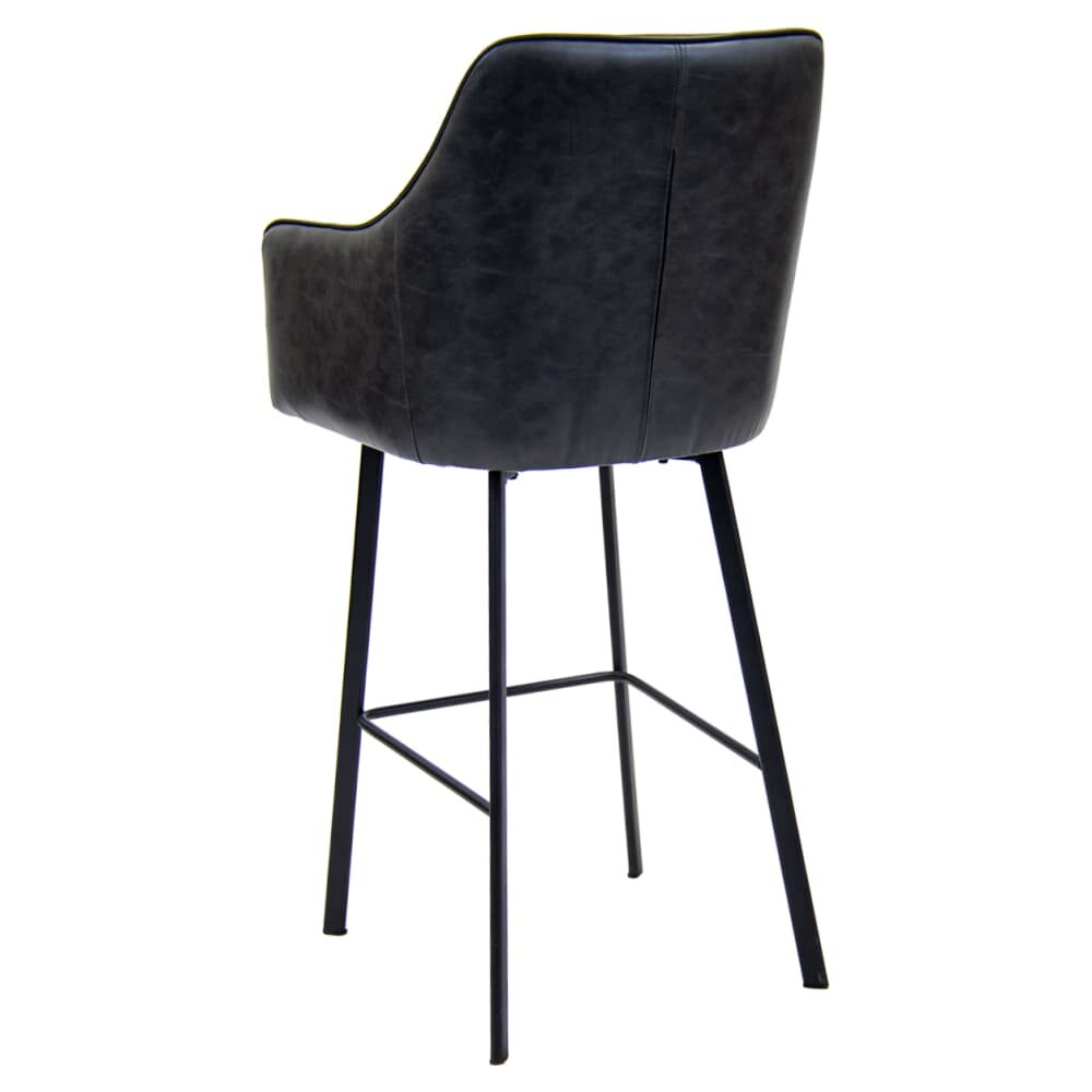 Dark Gray Vinyl Recessed Metal Bar Stool