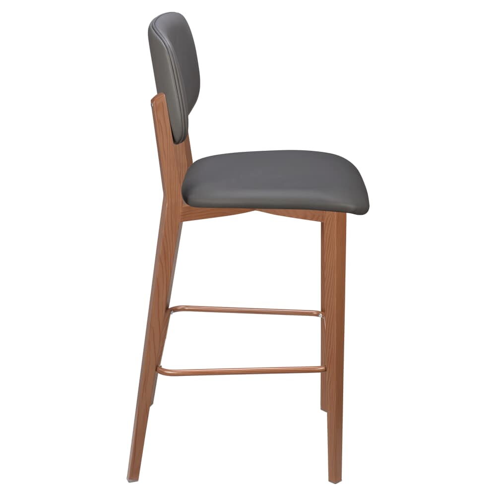 Wood Grain Metal Enzo Bar Stool with Padded Back
