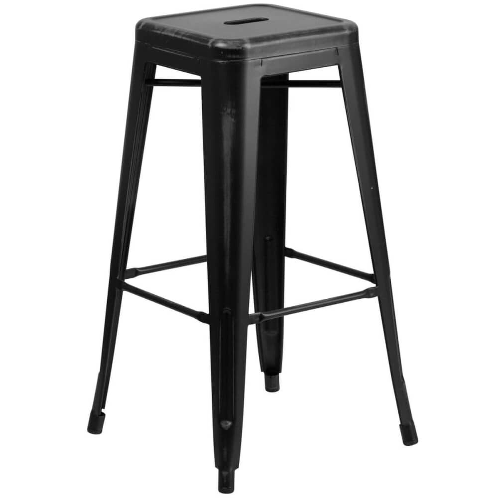 Distressed Black Bar Stool, Backless Bistro-Style