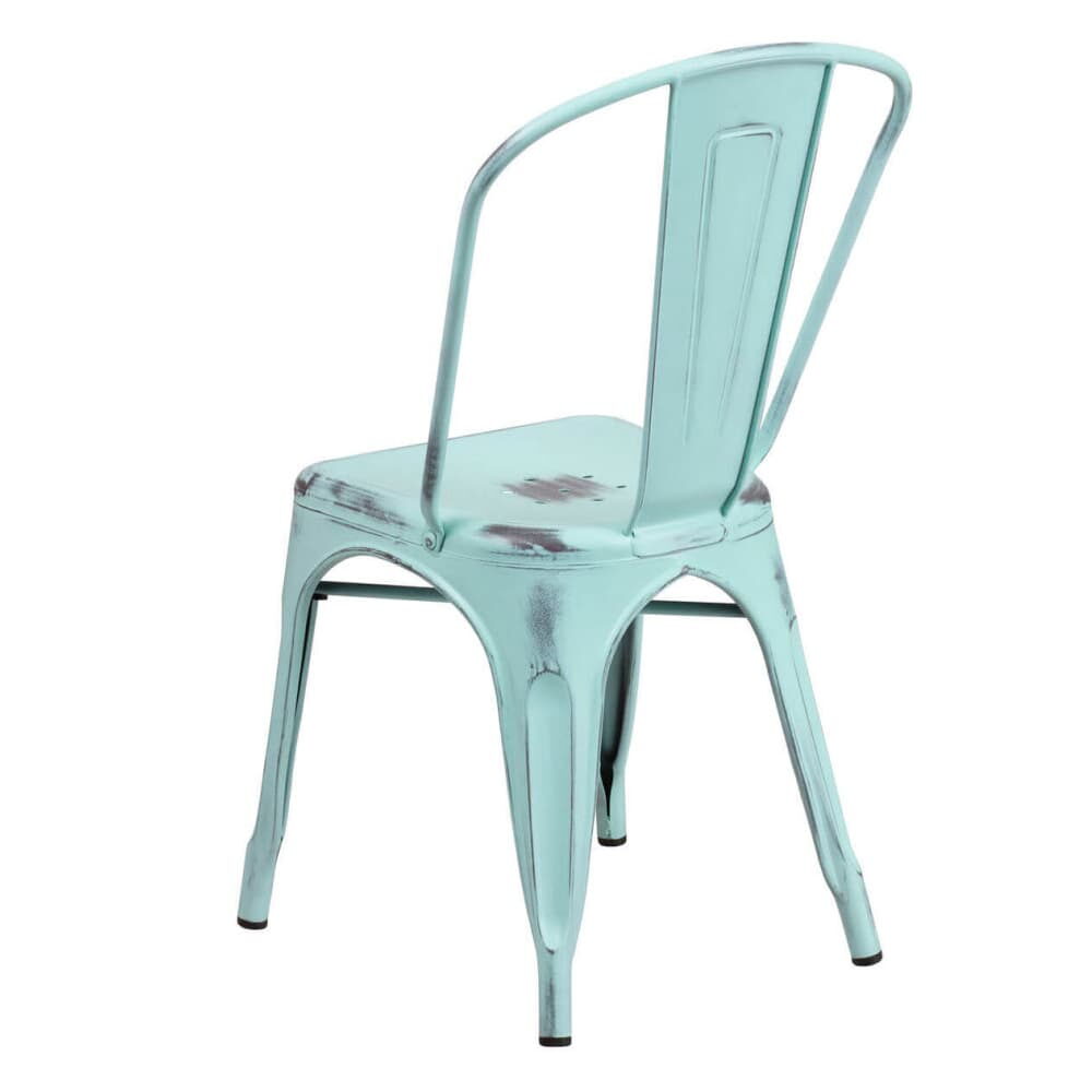 Distressed Ice Blue Metal Bistro-Style Chair
