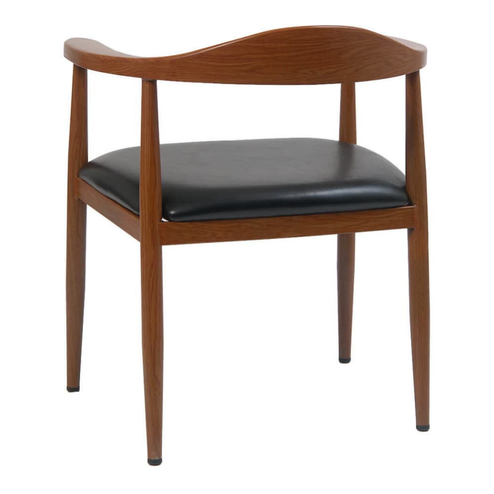 Walnut Finish Black Vinyl Seat Wood Grain Metal Armchair