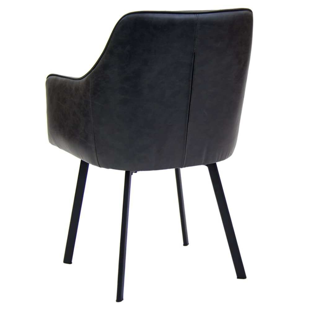 Metal Recessed Dark Gray Vinyl Armchair