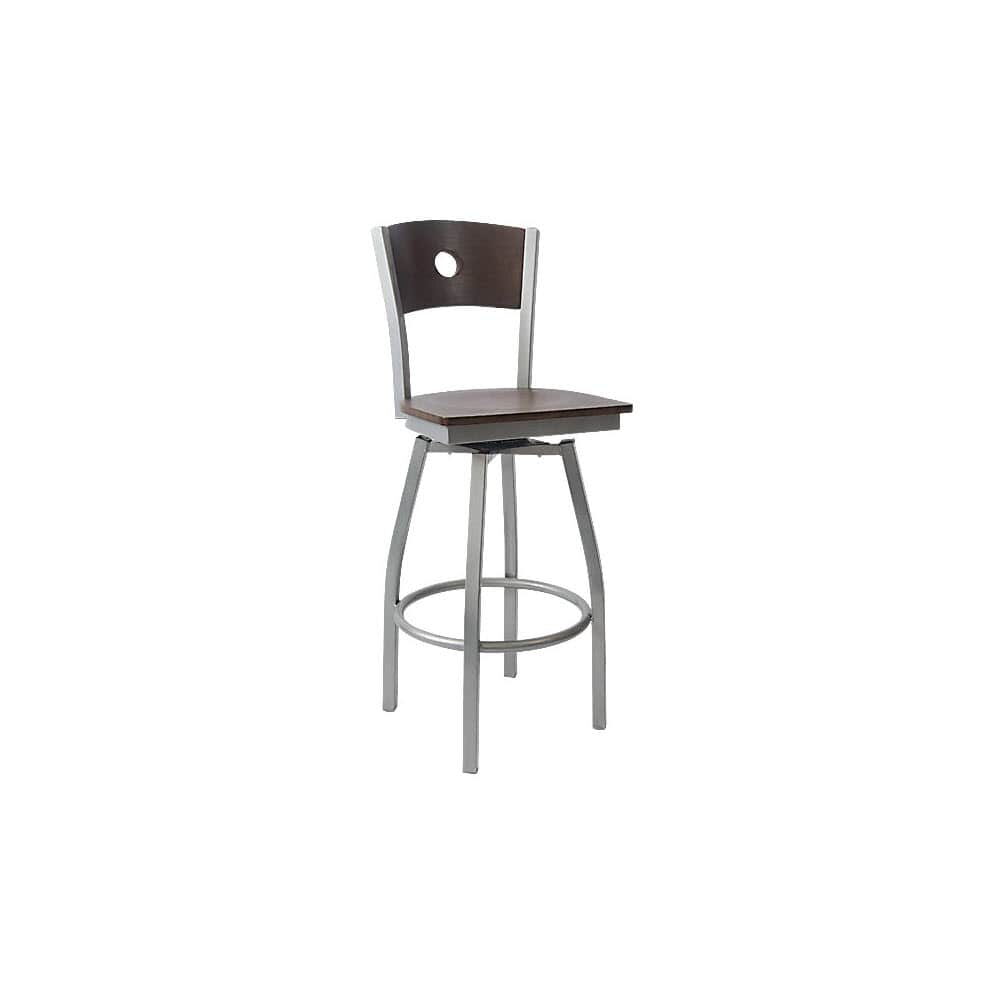 Interchangeable Back Silver Metal Swivel Bar Stool with a Circled Back