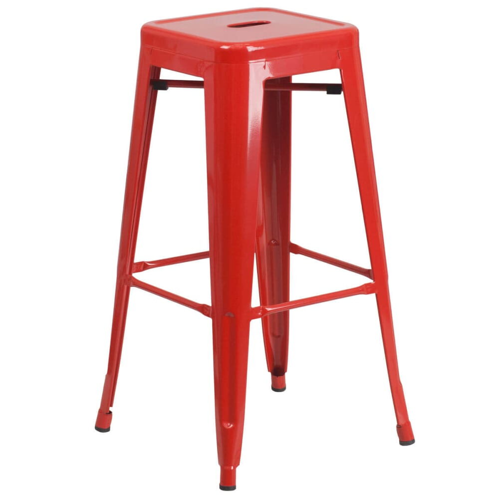 Red Bar Stool, Backless Bistro-Style