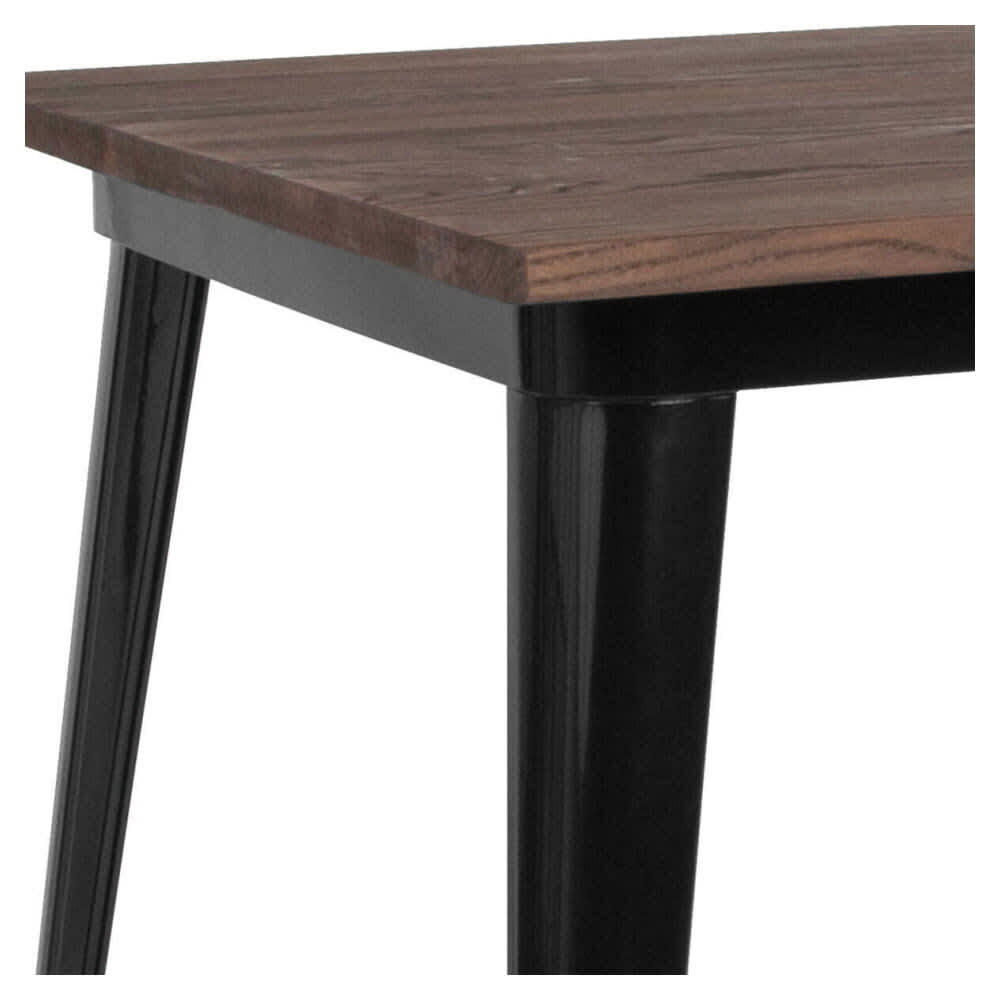 Dark Walnut Wood Top Industrial Black Table