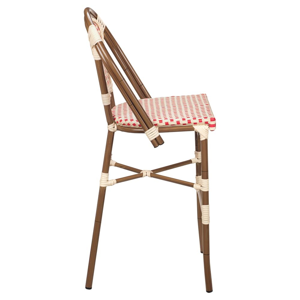 Red and Cream Rattan Aluminum Bamboo Patio Bar Stool