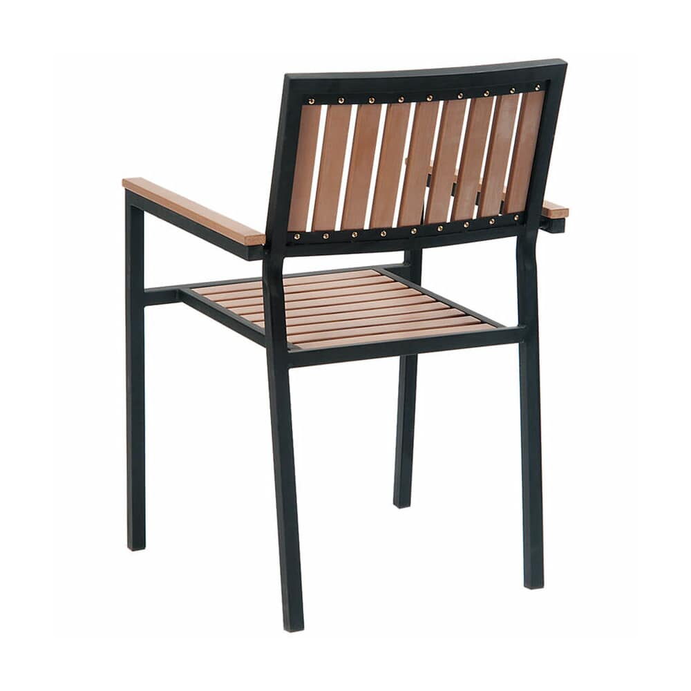 Natural Finish Vertical Slat Faux Teak Black Metal Armchair