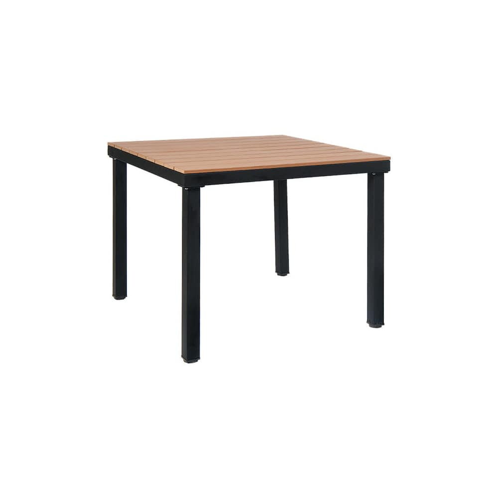 Natural Finish Faux Teak Top Table with Black Metal Frame